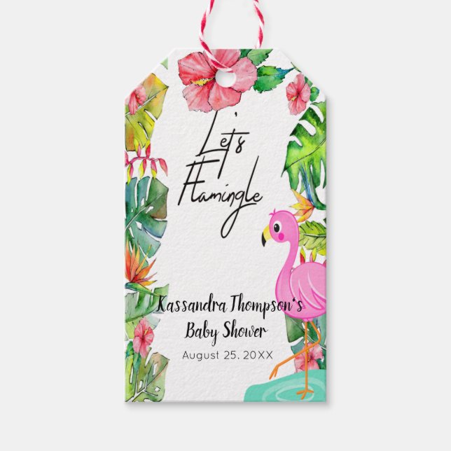 Flamingle Tropical Baby Shower con etiqueta de reg (Anverso)