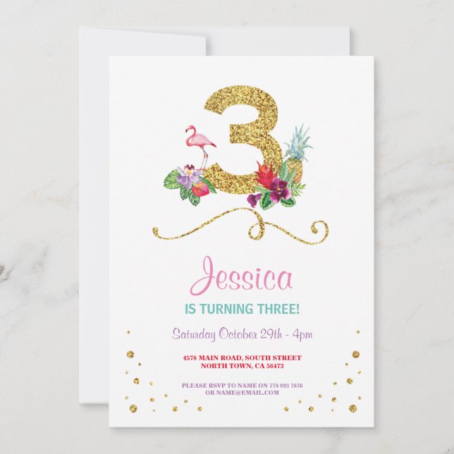 Flamingo Aloha Invitación a la tercera fiesta de c (Anverso)