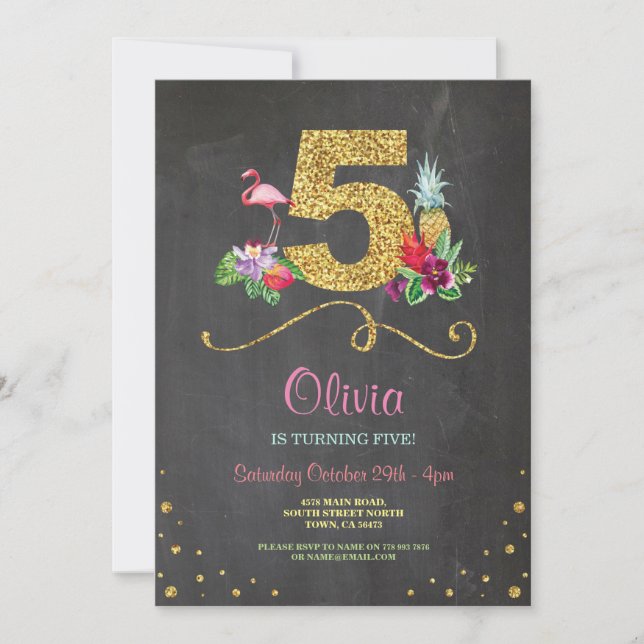Flamingo Aloha Quinto Invitación a la fiesta de cu (Anverso)