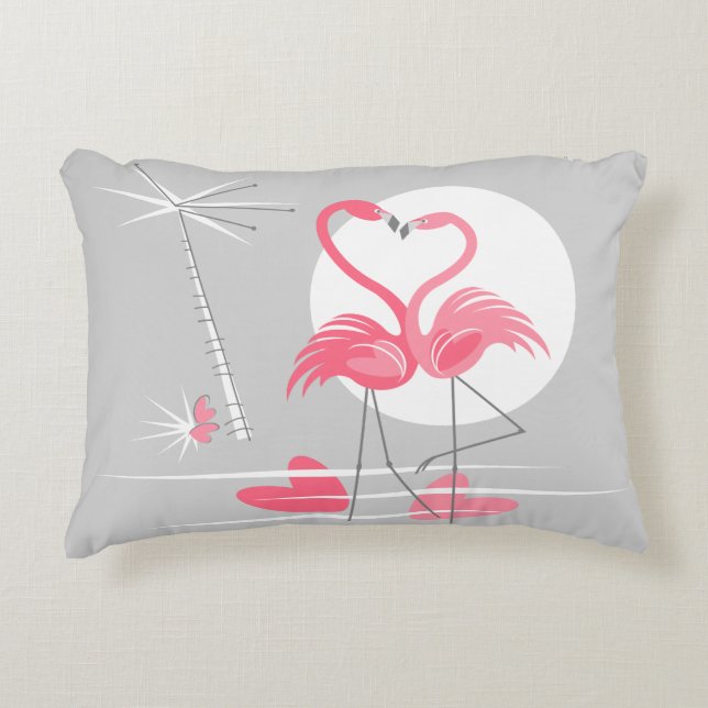 Flamingo Amor baldosa espalda acento de almohada (Anverso)