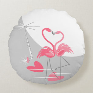 Flamingo Amor Gran Luna arrojar almohada redonda