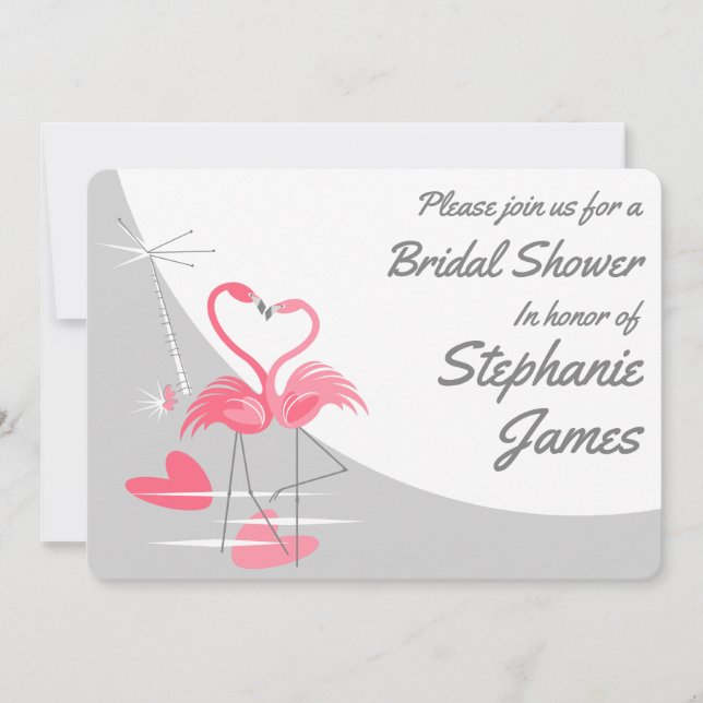 Flamingo Amor Gran Luna Bridal Ducha invitación (Anverso)