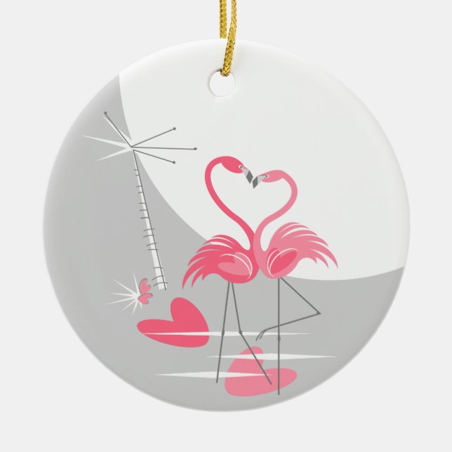 Flamingo Amor Gran Luna de ornamento de texto redo (Frente)