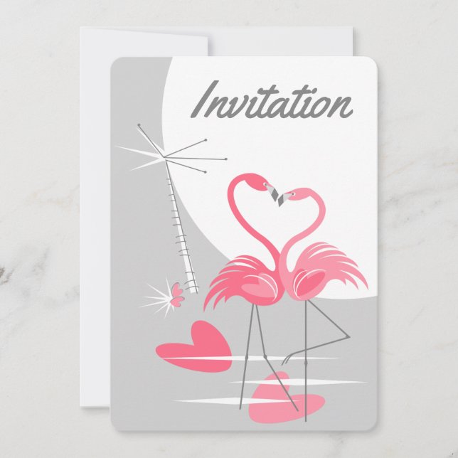 Flamingo Amor Gran Luna Invitación vertical (Anverso)