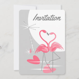 Flamingo Amor Gran Luna Invitación vertical