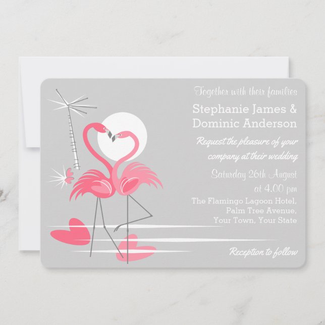 Flamingo Amor invitación a bodas (Anverso)