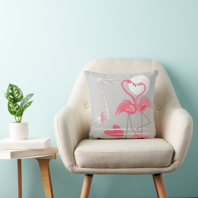Flamingo Amor rosa retrotiro almohada (Silla)