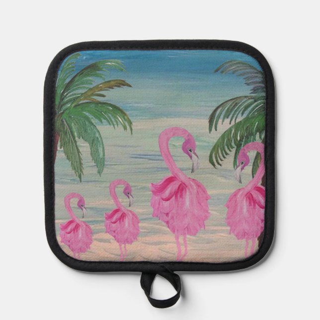 Flamingo and palm tree kitchen pot holder (Anverso)