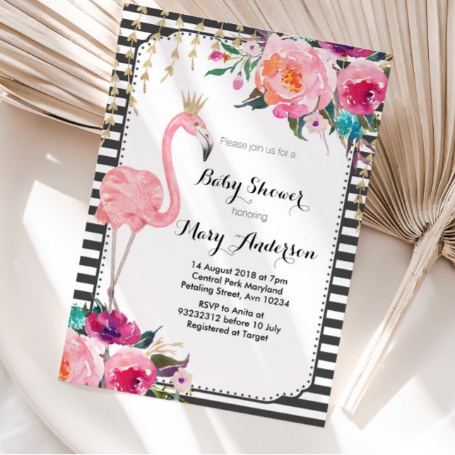 Flamingo Baby Shower Invitación blanco negro (Subido por el creador)