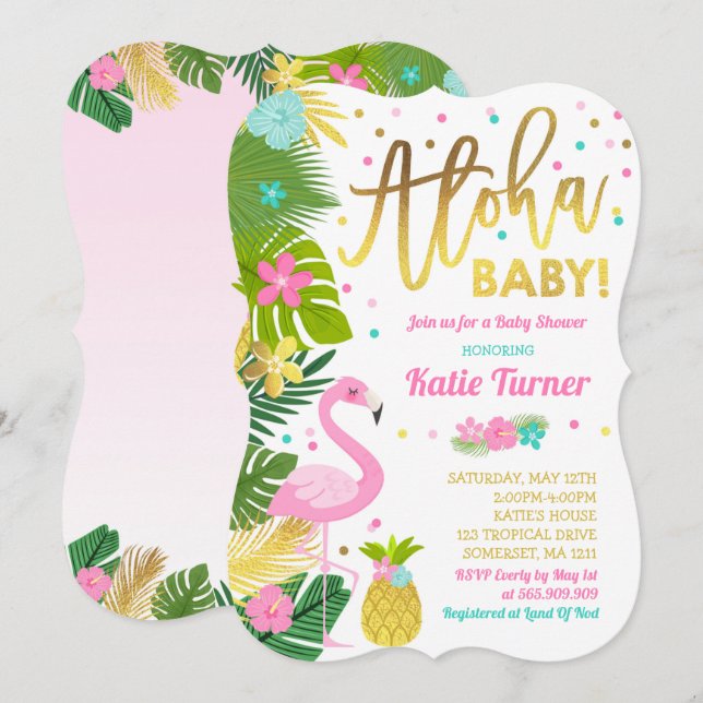 Flamingo Baby Shower Invitación ducha tropical (Anverso / Reverso)