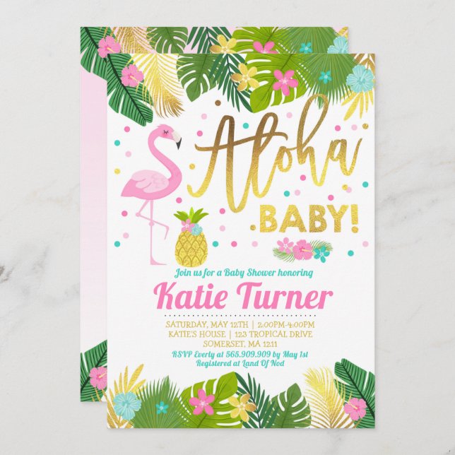 Flamingo Baby Shower Invitación ducha tropical (Anverso / Reverso)
