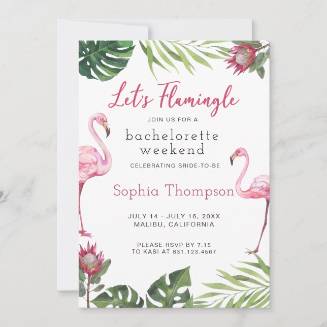 Flamingo Bachelorette Invitación a la fiesta de fi (Anverso)