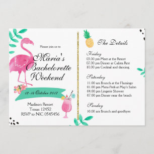 Flamingo Bachelorette Invitación Itineraria Fin de
