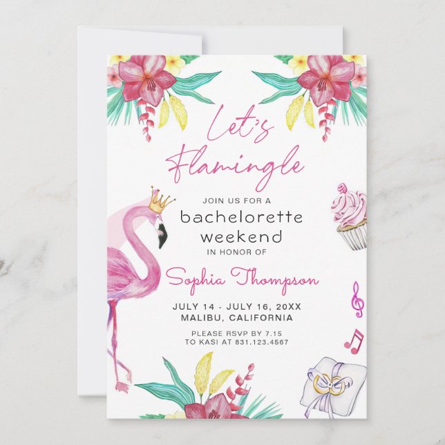 Flamingo Bachelorette Party Invitación (Anverso)
