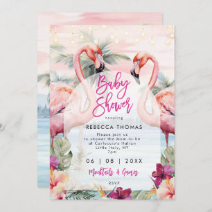 flamingo beach palmers baby ducha invitación