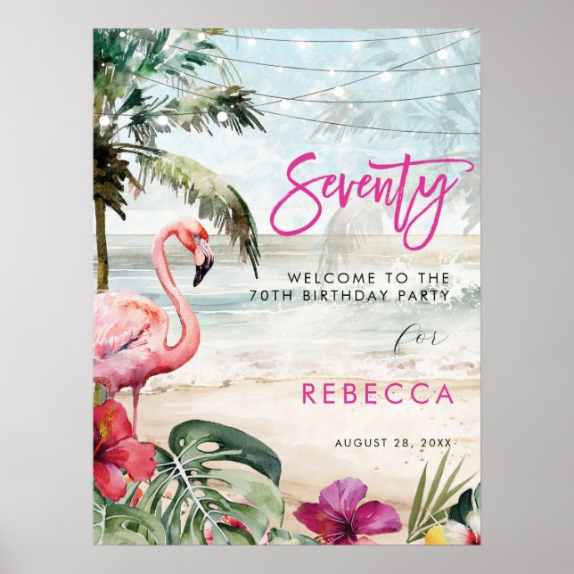 flamingo beach tropical 70th poster de señal de bi (Frente)