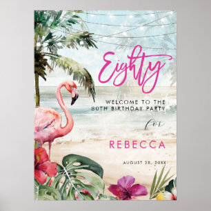 flamingo beach tropical ochenta poster de señal de