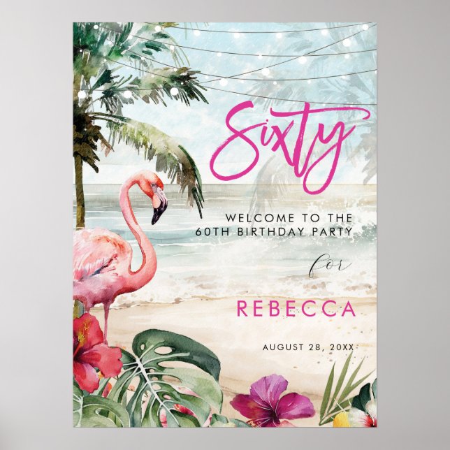flamingo beach tropical sesenta poster de señal de (Frente)