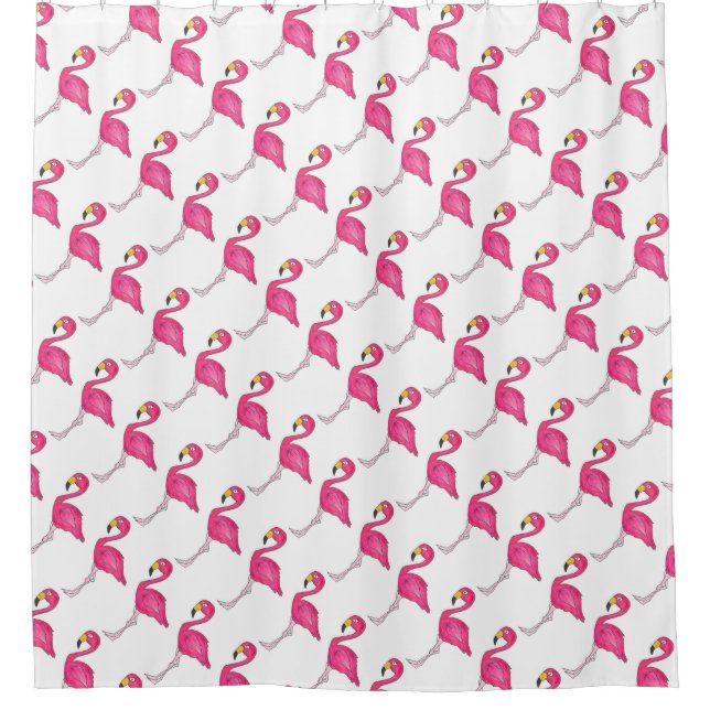 Flamingo Blanco Rosado Flamingos Cortina de ducha  (Anverso)