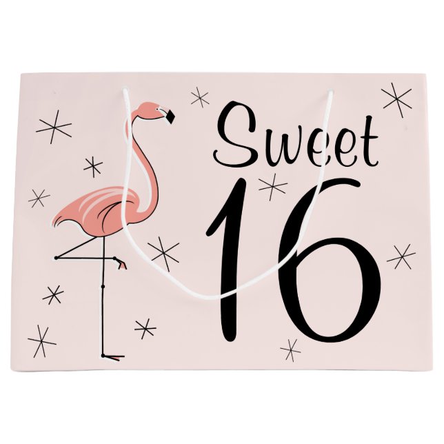 Flamingo Bolsa de regalo rosa "Sweet 16" grande (Anverso)