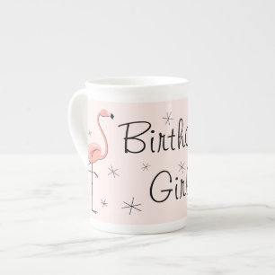 Flamingo Chica de cumpleaños rosado tazas de porce