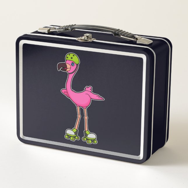 Flamingo como patinador con patines y casco (Anverso)