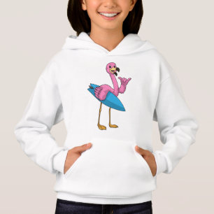 Flamingo como surfista con Surfboard
