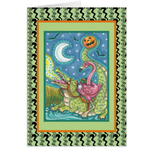 FLAMINGO DE COLOR Y TARJETA DE COCODILLO DE DORMIR