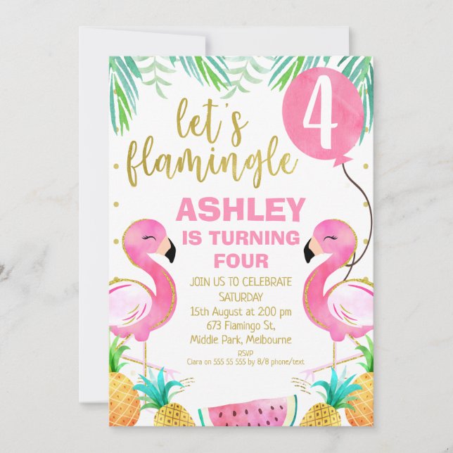 Flamingo de globo rosado Cualquier edad Invitación (Anverso)