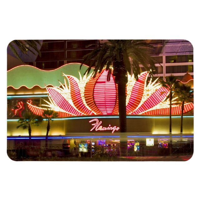 Flamingo de Las Vegas en imán flexible nocturno (Horizontal)