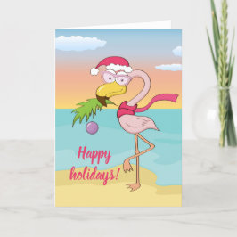 Flamingo de Navidad lindo en la playa Texto person
