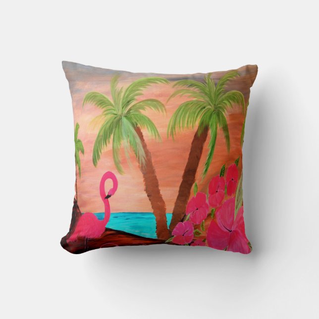 Flamingo en el paraíso de la almohada tropical de  (Anverso)
