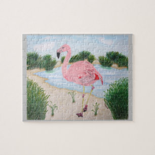 Flamingo en el rompecabezas del pantano
