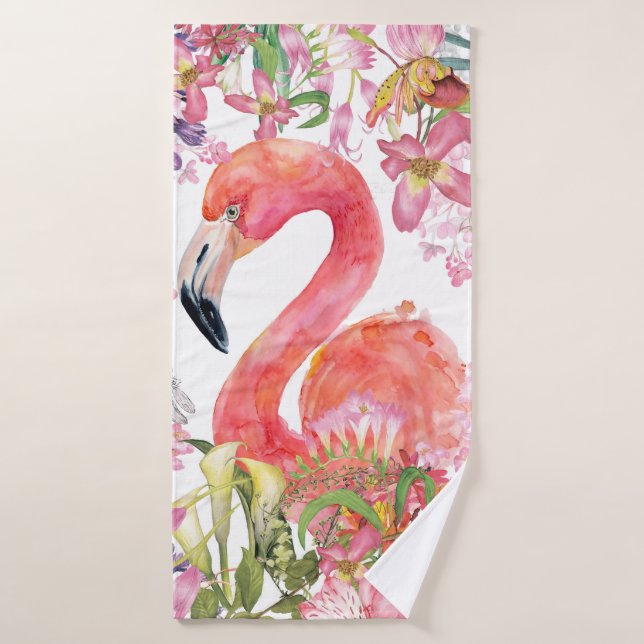 Flamingo en la jungla de flores - Patrón de verano (Toalla de baño)