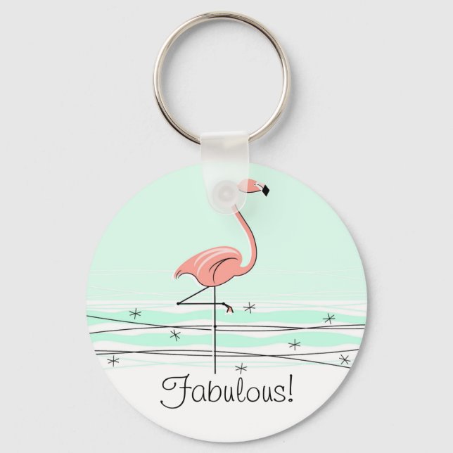 Flamingo 'Fabulous!' llavero de la cadena verde (Anverso)
