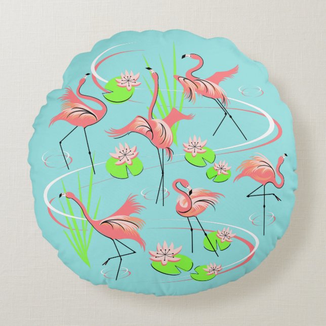 Flamingo Fandango lanzar almohada redondeada multi (Anverso)