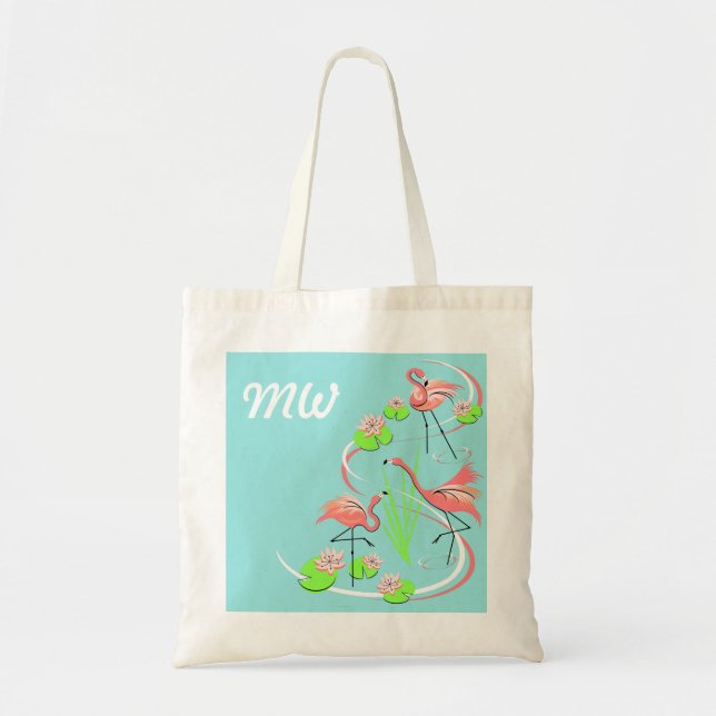 Flamingo Fandango Monograma bolsa de té (Frente)