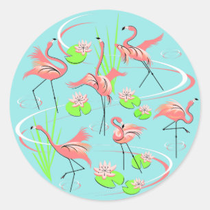 Flamingo Fandango Round pegatina