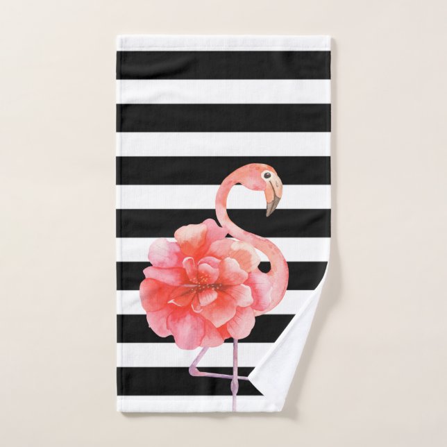 Flamingo Floral Cute Adorable, Rayas (Toalla de mano)