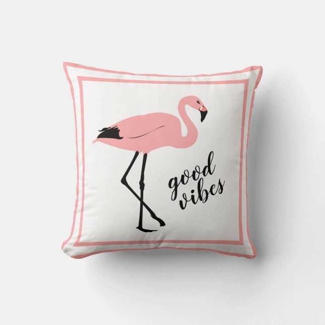 Flamingo Good Vibes Cojín decorativo negro rosado (Anverso)