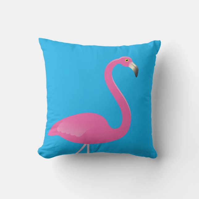 Flamingo grande sobre almohada azul exterior (Anverso)
