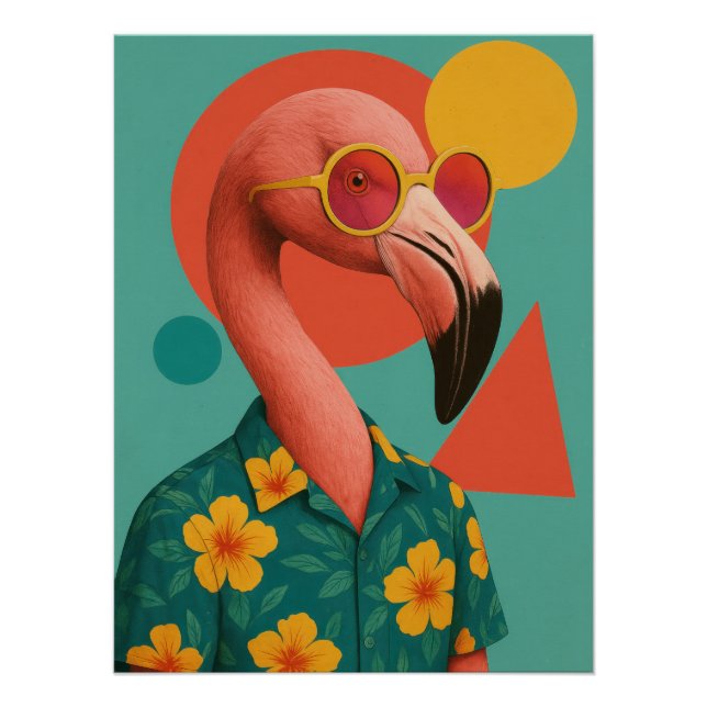 Flamingo in Hawaiian Shirt Poster - Retro Summer (Anverso)