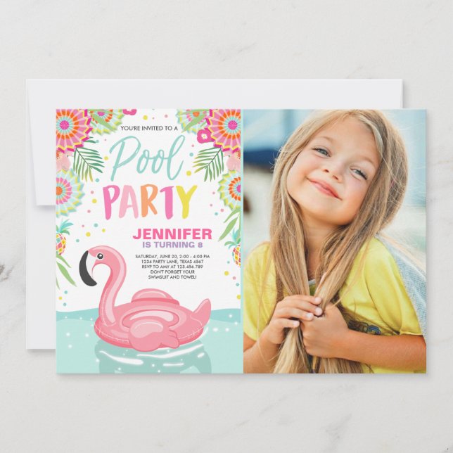 Flamingo Invitación a la fiesta de la piscina trop (Anverso)