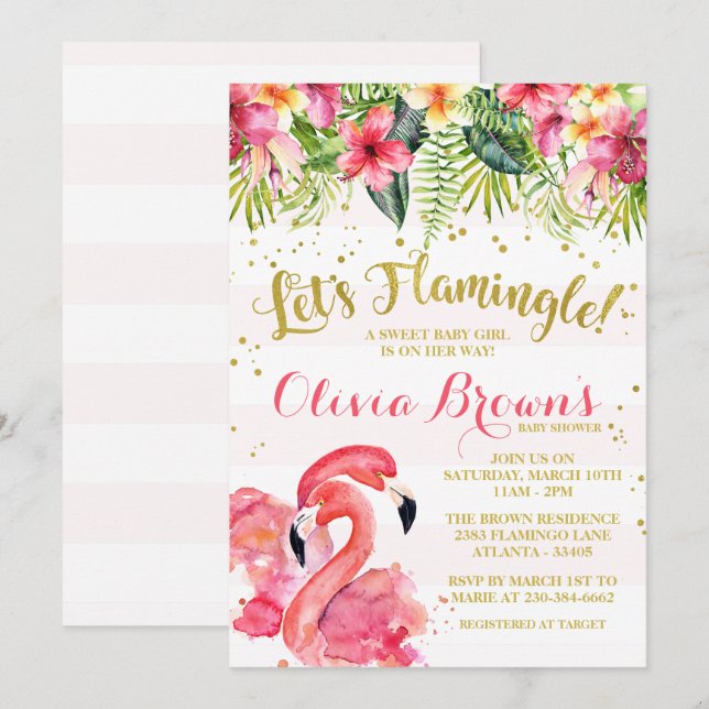 Flamingo Invitación de Baby Shower a la canción (Anverso / Reverso)