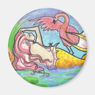 Flamingo Lagoon Mermaid fantasía imán de arte