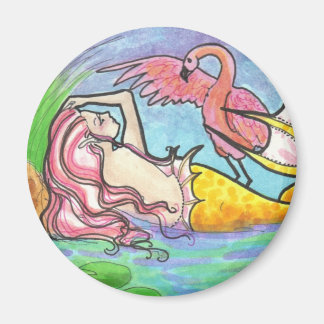 Flamingo Lagoon Mermaid Fantasma de arte imán