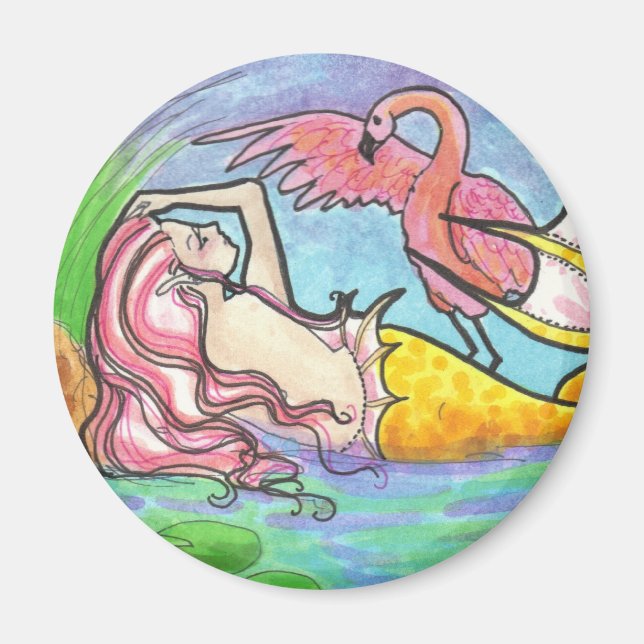 Flamingo Lagoon Mermaid Fantasma de arte imán (Frente)
