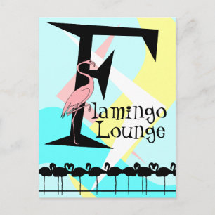 Flamingo Lounge de estilo retro Postal aquis rosa