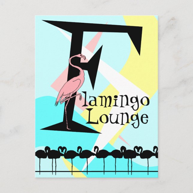 Flamingo Lounge de estilo retro Postal aquis rosa (Anverso)