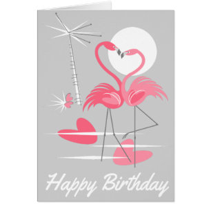 Flamingo Love Happy Birday in text gray